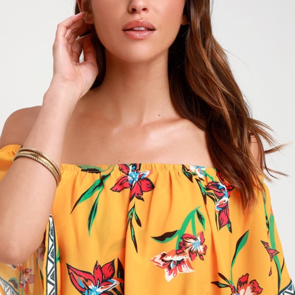 Lulus Cancun Cutie Yellow Floral Print Off-the-Shoulder Maxi Dress - Picture 5 of 7